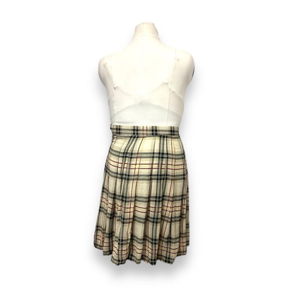 Vintage 90s Y2K Michael K & Company Beige Plaid Pleated Knee Length A-line Skirt - Picture 3 of 10